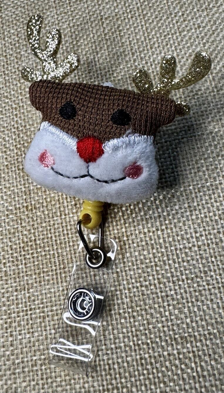 Reign Deer Plush Retractable Badge Reel ID Holder Alligator Clip